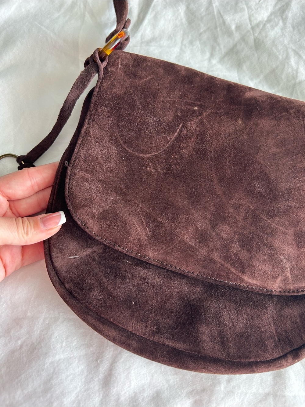 Esprit Vintage Brown Suede Crossbody Bag - Picture 6 of 13
